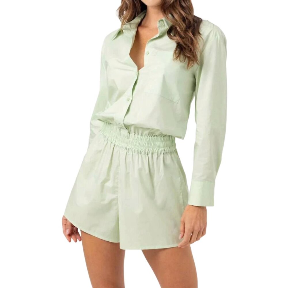 SUNDAYS by wearesundays Mint Green Lottie Button Front Long‎ Sleeve Romper